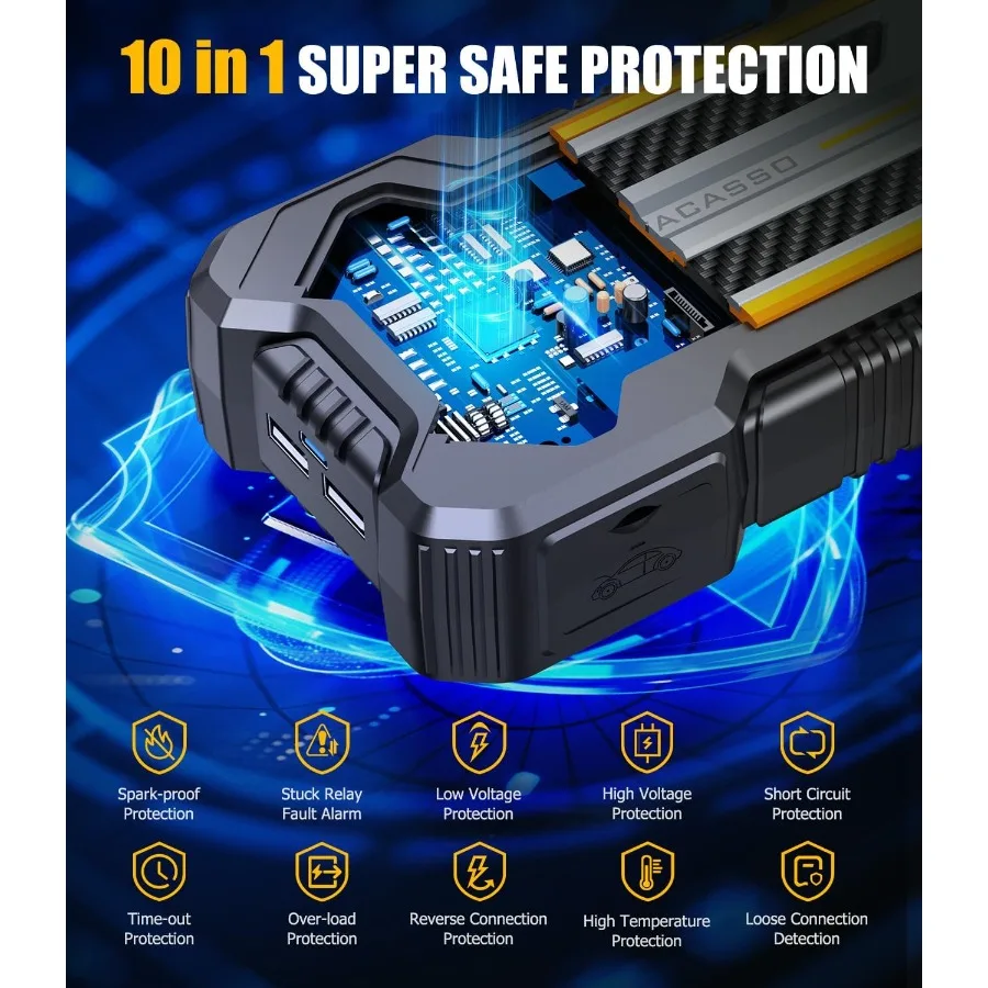 Carro ir para iniciantes 5000a para motores a gás de até 10l e 8l diesel 12v portátil jumper starter power pack com reforço de alta capacidade