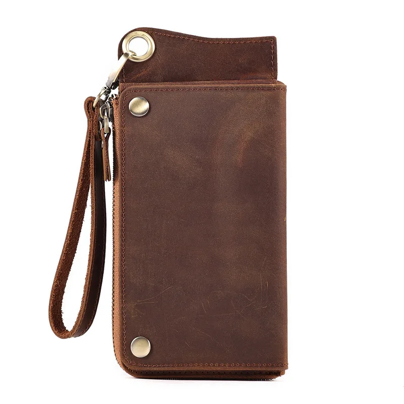 Portefeuille en cuir Crazy Horse pour homme, nouveau modèle transfrontalier, avec protection RFID, multiples fentes pour cartes, style long, sac à main en cuir
