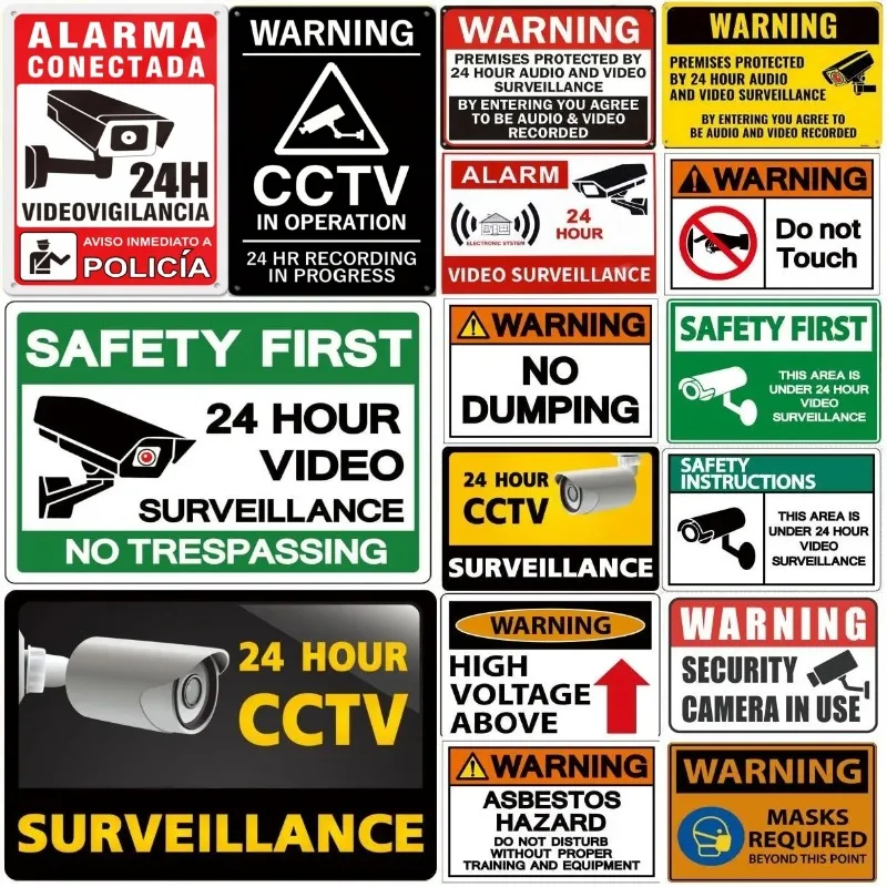 Vintage 24-hour Video Surveillance Metal Tin Sign Plaque Security Warning Decorative Plates for Outdoors Bar Cafe Club Home Room