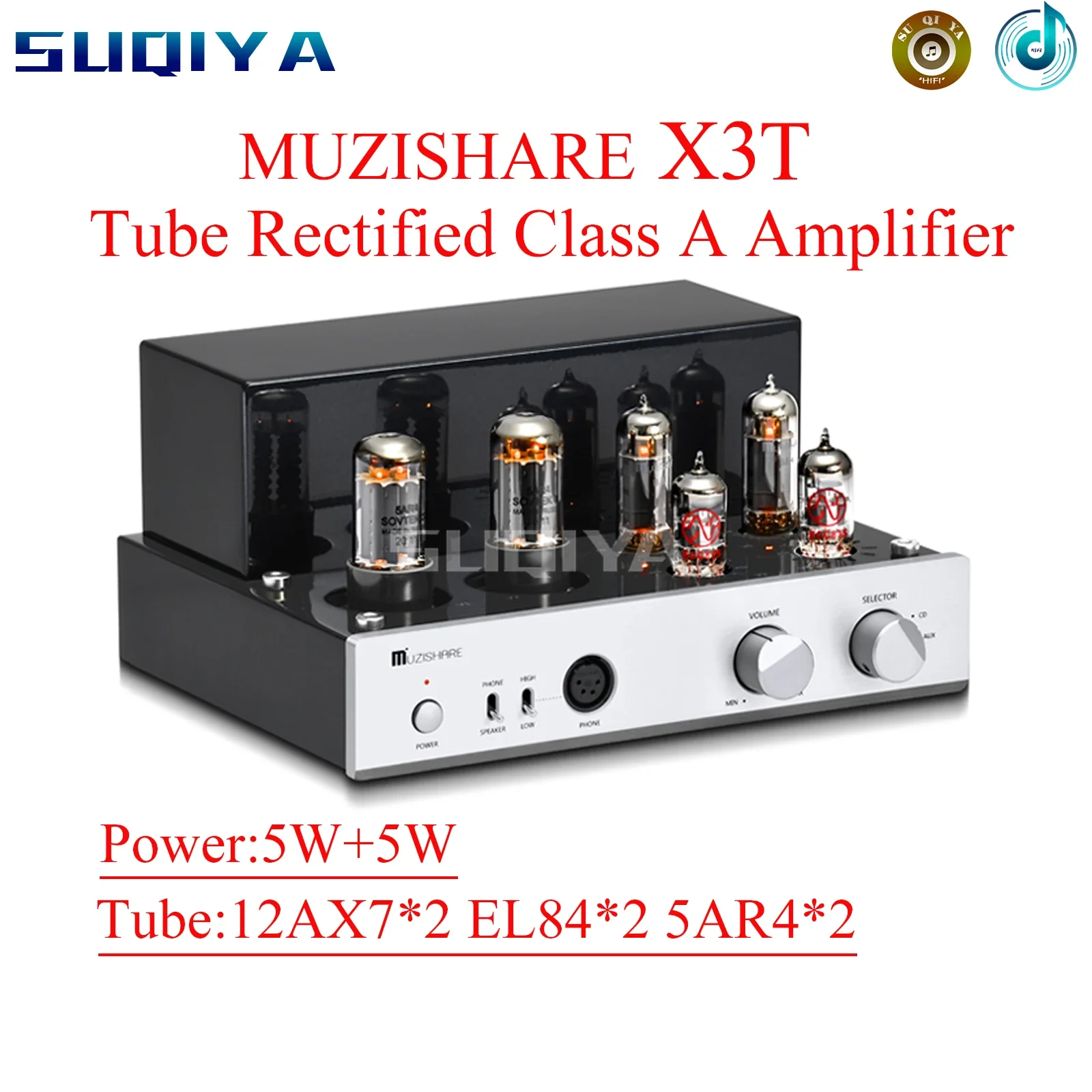 SUQIYA-MUZISHARE X3T 5AR4*2 Dual Rectifier Circuit Integrated Vacuum Tube Amplifier EL84*2 Pure Class A Single-ended Power Amp