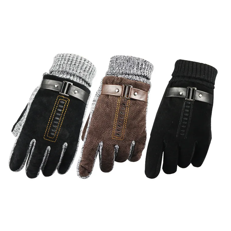 

Men Gloves Pigskin Leather Patchwork Wool Mittens Anti-slip Cycling Gloves for Bicycle Bike Winter Motorcycle Windproof MY571