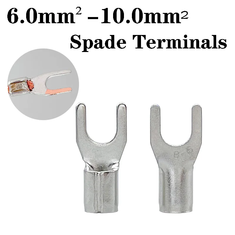 

100-500PCS Pure Copper Connectors Non Insulated Spade Terminals SNB8-4/5/6/8 Electrical Wire Connectors Use For Cable AWG8