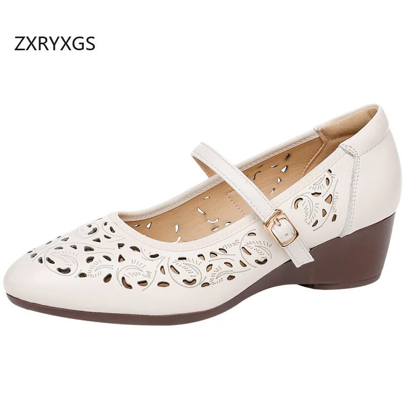 

ZXRYXGS/2020 новые модные весенне-летние элегантные дышащие сандалии из натуральной кожи на танкетке и среднем каблуке, женская обувь большого размера