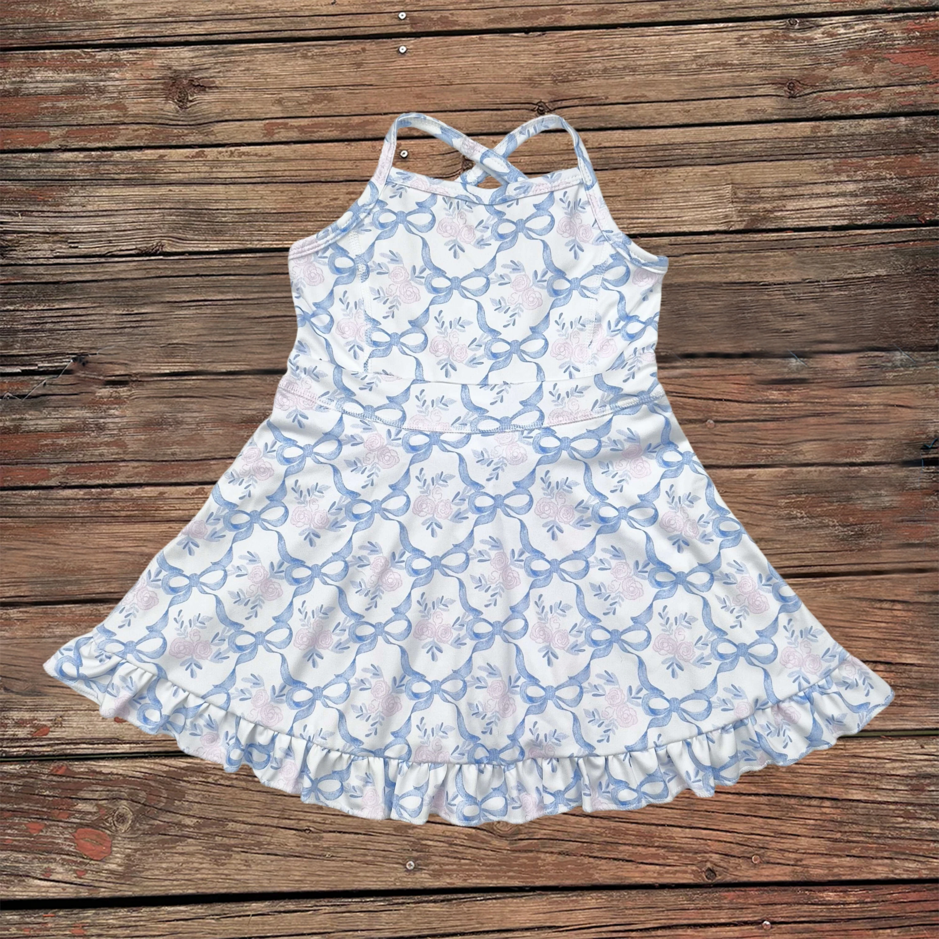 

Wholesale Toddler Summer Baby Girl Strap Bow Floral Skirts Skorts Infant Athletic Dress Kids Children Sleeveless Yoga Clothes