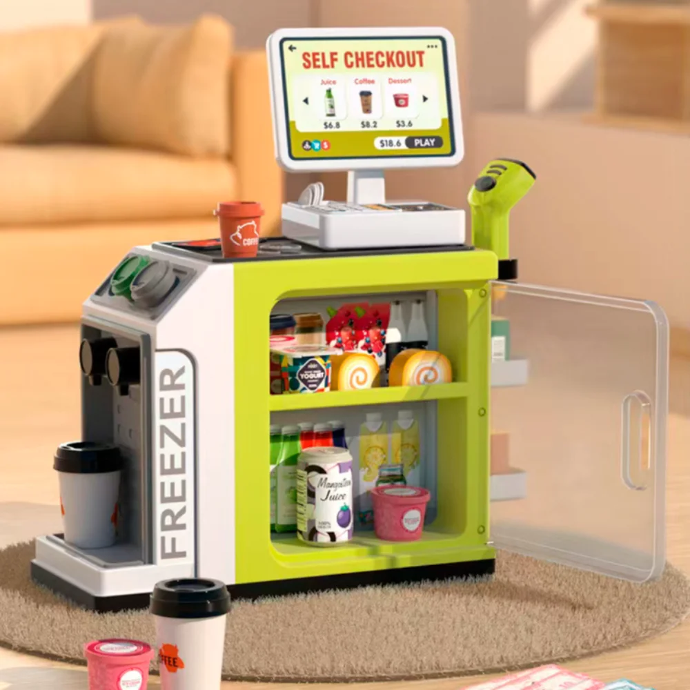 

Simulated Shopping Simulation Coffee Machine Toy Mini Supermarket Scanners Cash Register Toy Water Outlet Sound Light