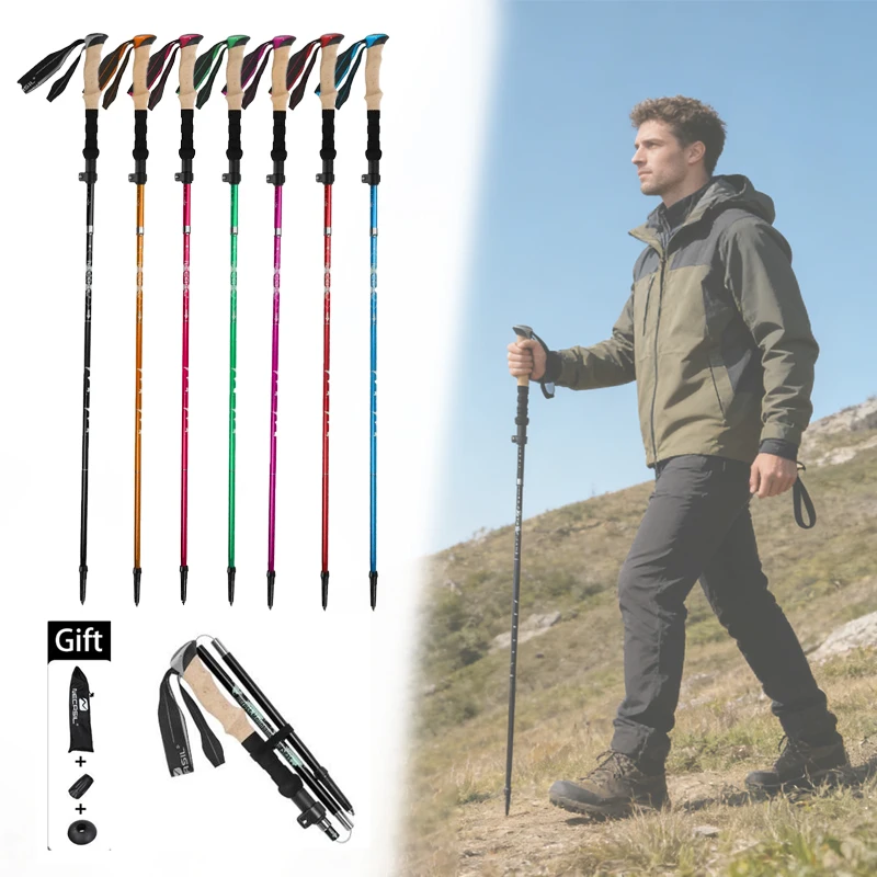 Foldable Telescopic Trekking Poles Ultralight Aluminium Alloy Walking Sticks for Outdoor Hiking Camp Mountaineering Skiing Walk