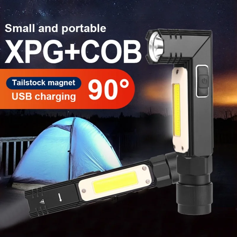 

LED Flashlight Ultra Bright Waterproof COB Light 90 Degree Twist Rotary Clip USB Rechargeable Super Bright 5 Modes LED Torch