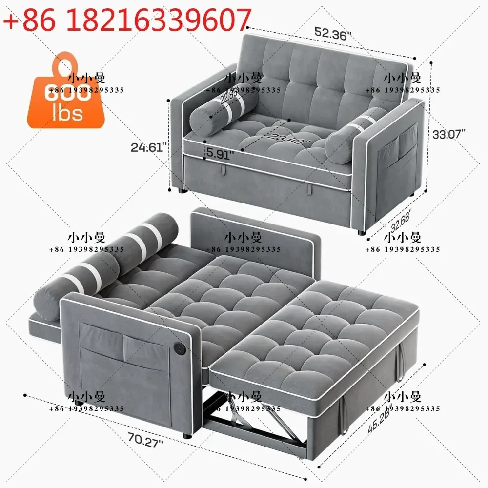 YAO Amada 3 in 1 Convertible Sleeper Sofa Bed, Futon Couches for Living Room with USB Ports & Side Pockets