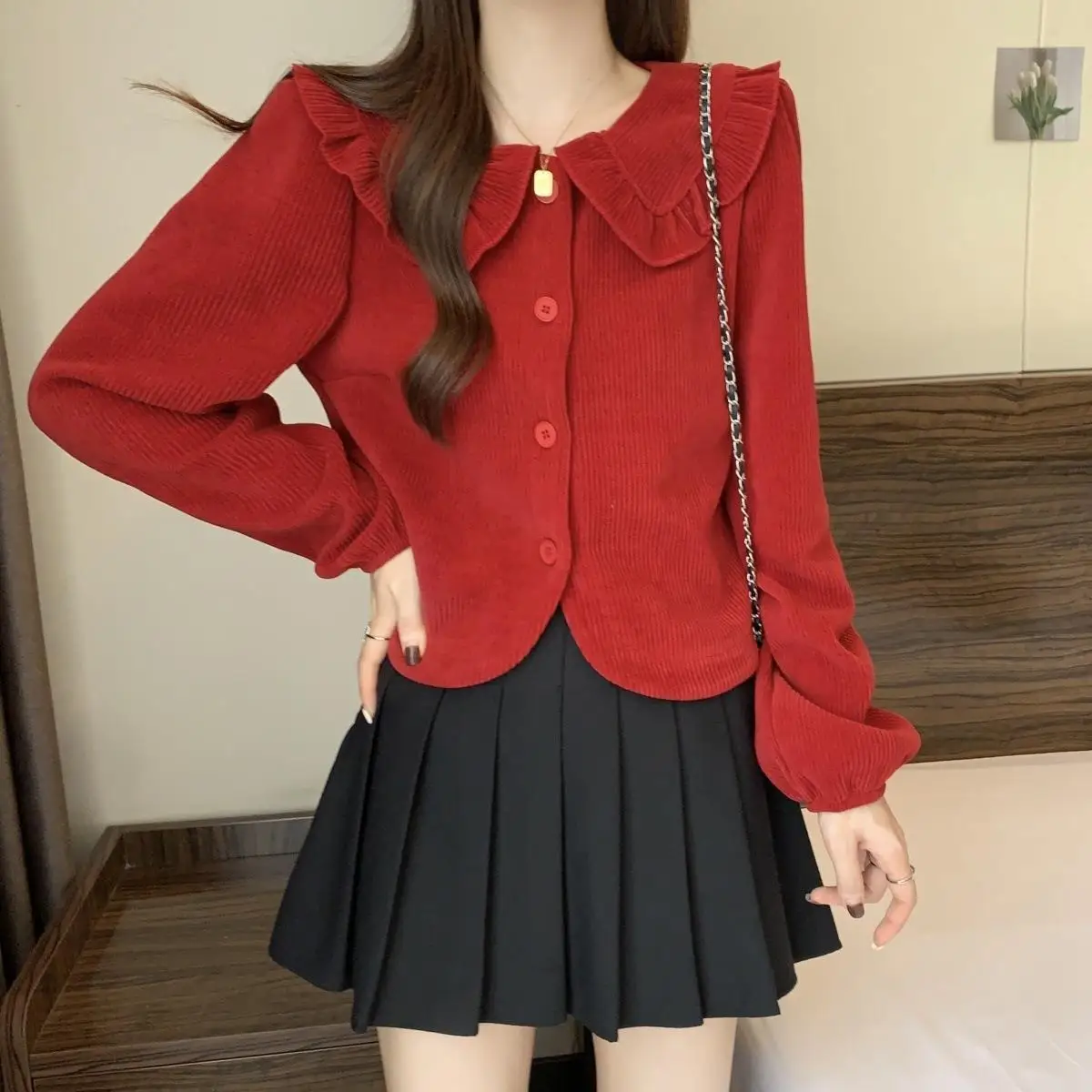 French Niche Design Chic Doll Collar Shirt Fashionable Versatile Cardigan Top