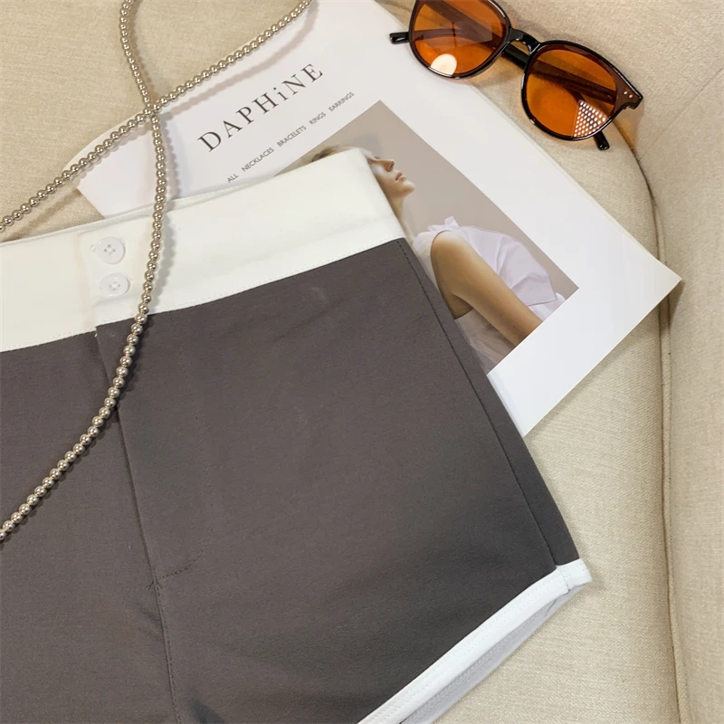 New Fashion Black White Patchwork High Waist Wrap Hip A-line Shorts Women Summer Gray Casual Wide-leg Short Pant Trend Popular