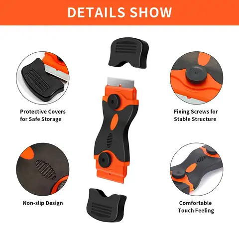 Rakbladsskrapa, klistermärkesborttagare Rengöringsskrapa för färg, dekaler, lim, etiketter, fogmassa, glasskrapa för fönsterhäll 10 best sales skrapblad - №1