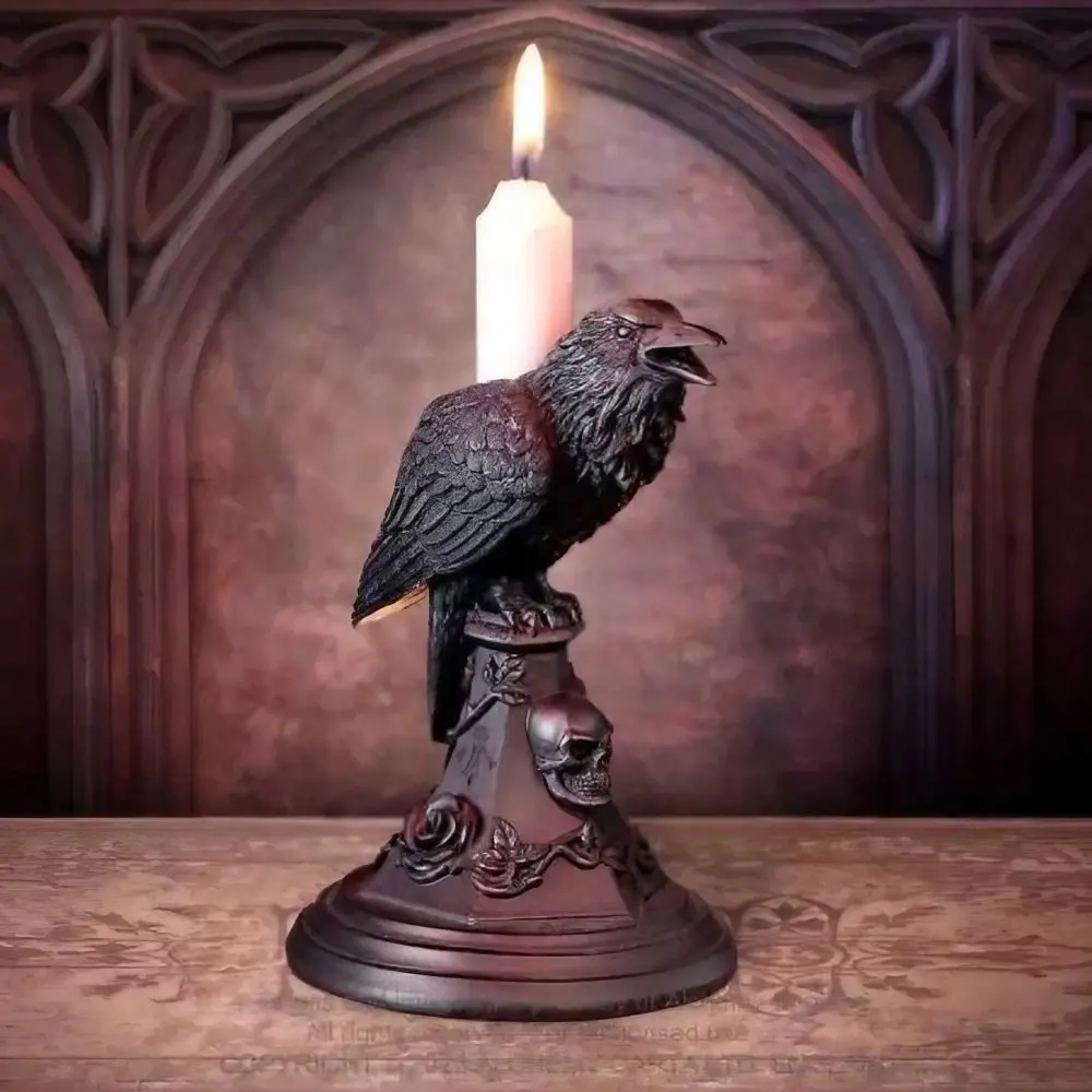 Black Halloween Gothic Candle Holder Craft Resin Gothic Crow Candle Holder Owl Crow Owl Candle Stick Living Room