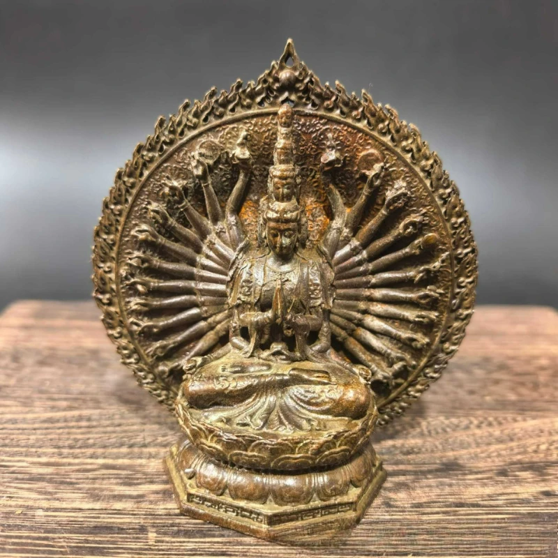Retro Copper Thousand-Hand Guanyin Home Living Room Feng Shui Home Protection Decoration Offering Crafts