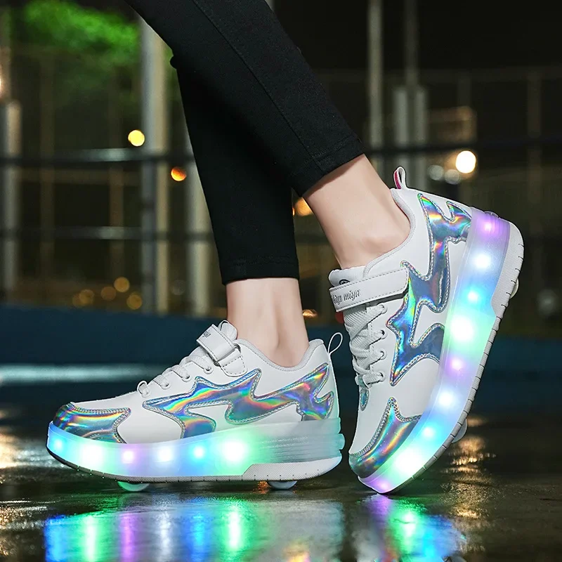 Size 29-40 Children Led Shoes Two Wheels Luminous Glowing Casual Sneakers Light Roller Skate Shoes Kids Boys Girls USB Charging