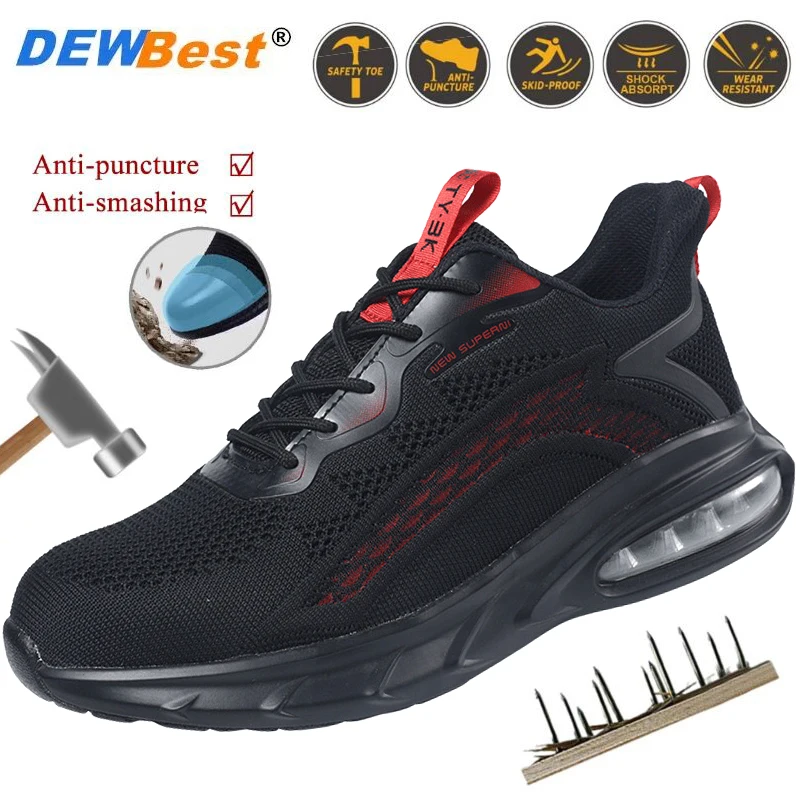 Men's and women's breathable air cushion shock-absorbing safety shoes steel head anti-smash anti-puncture protective shoes