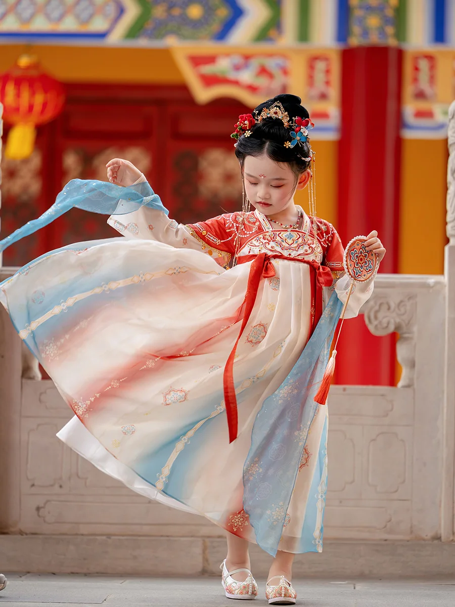 Hanfu Girls' Autumn Dress 2024 New Children's Chinese Style Tang Suit Baby Girl's Ancient Style Jacket and Dress