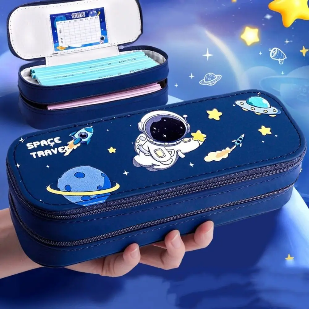

High Quality Portable Pencil Case Large Capacity Double-Layer Storage Box Cartoon PU Pen Case Student School Supplies