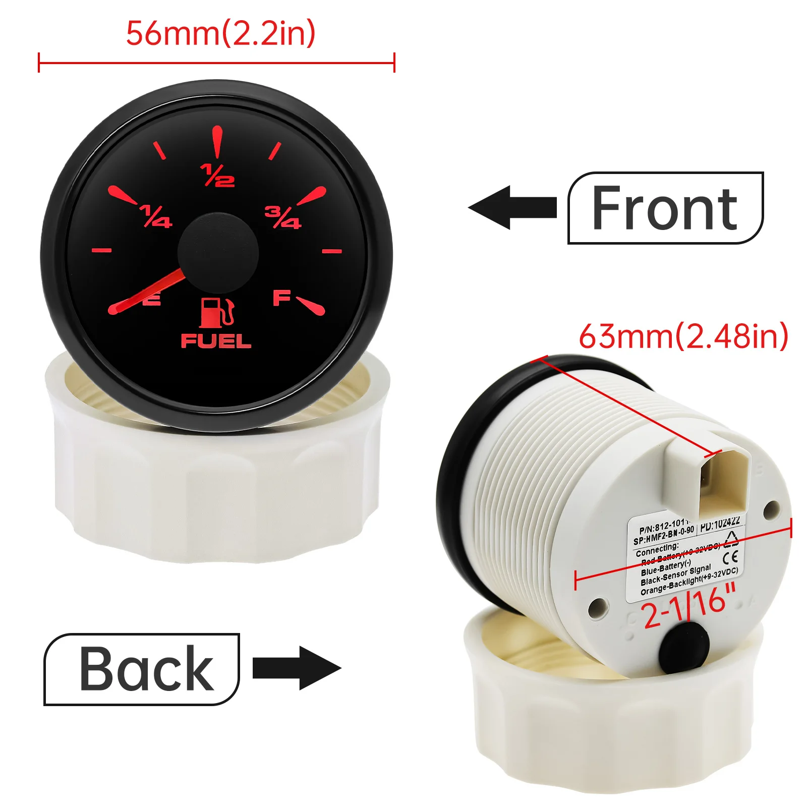 0-90 Ohm Boat Marine Fuel Level Gauge 52mm Pointer Fuel Level Meter 7 Colors LED Display for Universal Boat Car Truck customized
