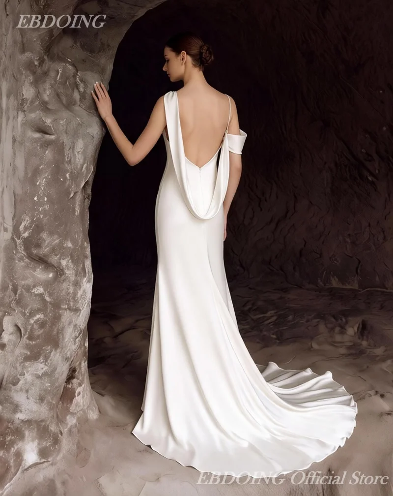 EBDOING Customized Wedding Dress Mermaid Satin One Shoulder Sleeveless Backless Customized Bride Gowns