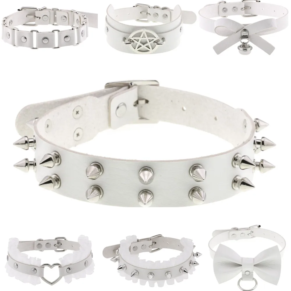 DIEZI Harajuku White PU Leather Torques Choker Necklace For Women Men Vintage Gothic Hip Hope Adjusted Collar Necklace Jewelry