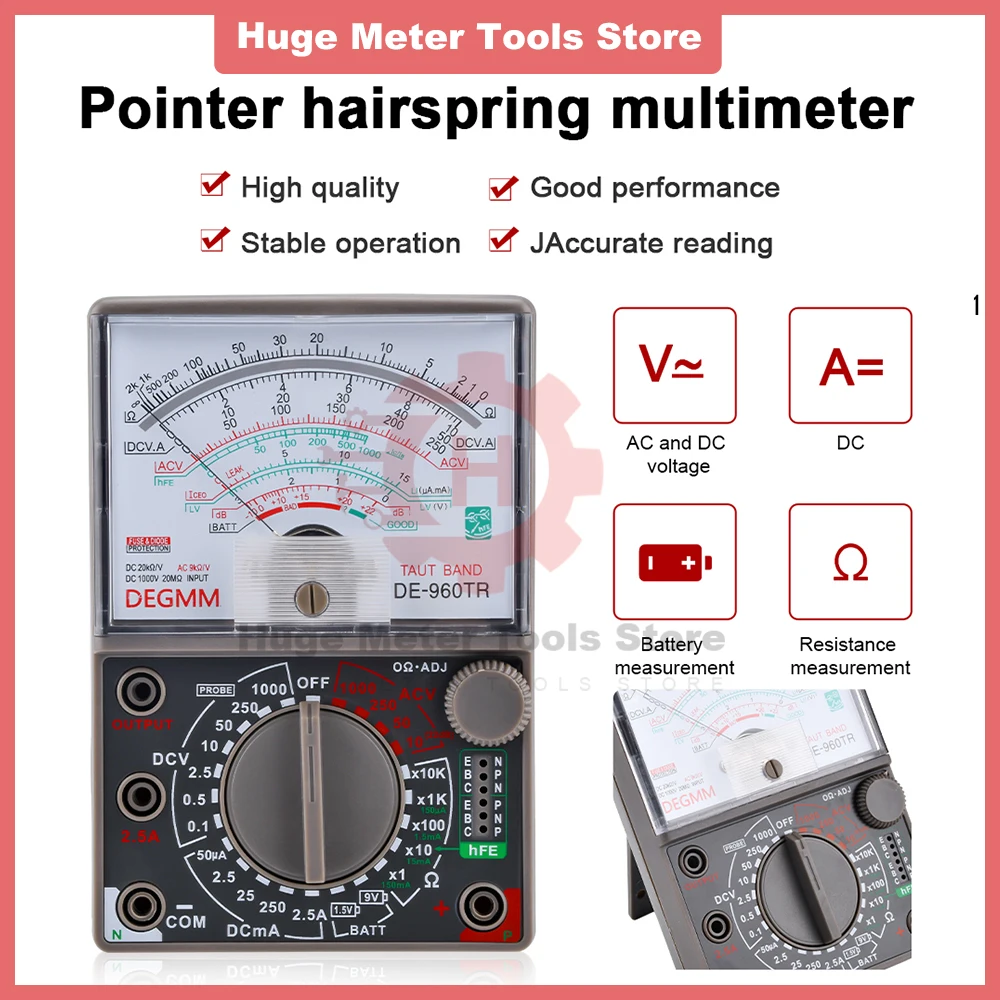 

DE-960TR MINI Analog Multimeter AC/DC Voltage Ohm Current Test Electronic Multimeter Needle Type Universal Meter Pointer Tester