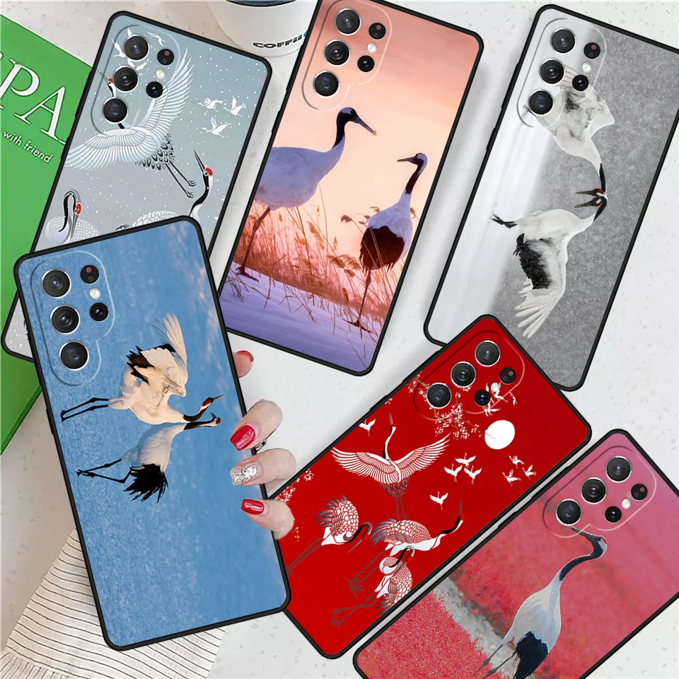 Red-crowned Crane Bird For Samsung Galaxy S24 Ultra S21 S22 S8 S9 S10 5G Note 10 20 Plus FE S23 Phone case Cover Coque