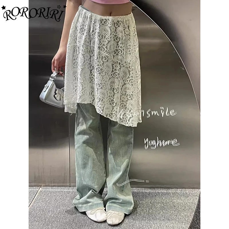 RORORIRI Sheer Paisley Pattern Mini Skirt Women Elastic Waist A-Line Irregular Ruffle Lace Skirt Overlay Korean Summer Clothes