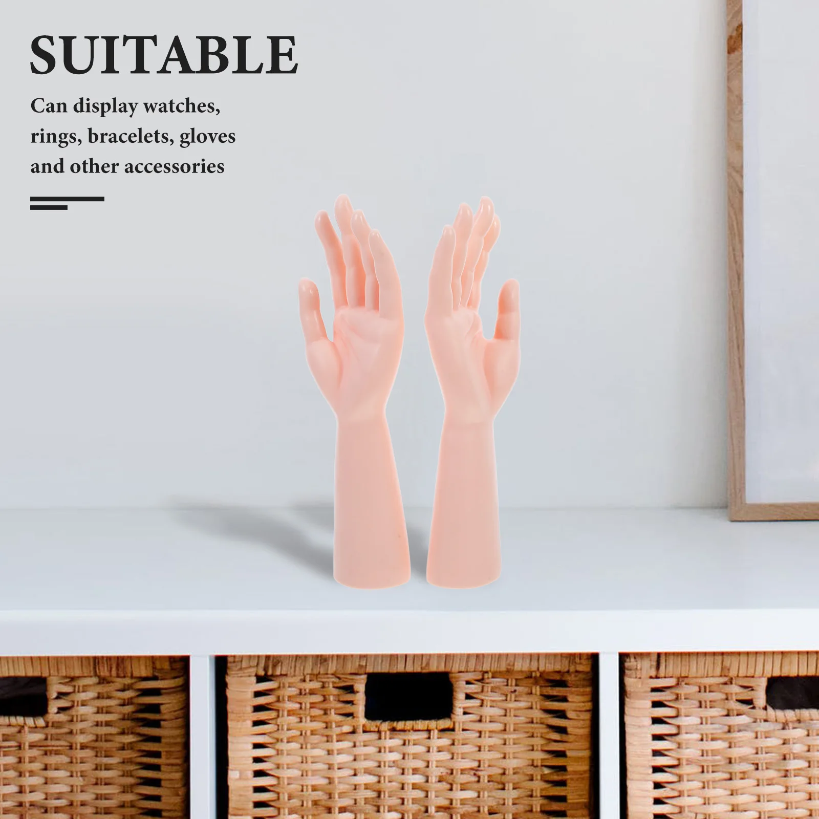 2pcs Hand Decoration Display Props Realistic Mannequin Hands For Jewelry Ring Bracelet Watch Showcase Stable Base Multi-Function