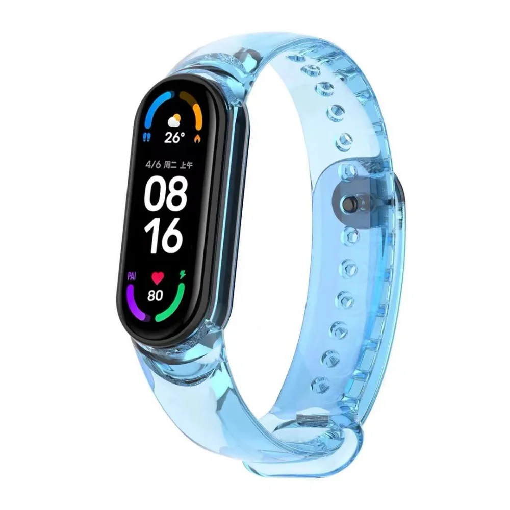 Correa para Xiaomi Mi Band 7 6 5 4 3 pulsera transparente con luz que cambia de Color para Xiaomi MiBand 5 correas de repuesto de silicona