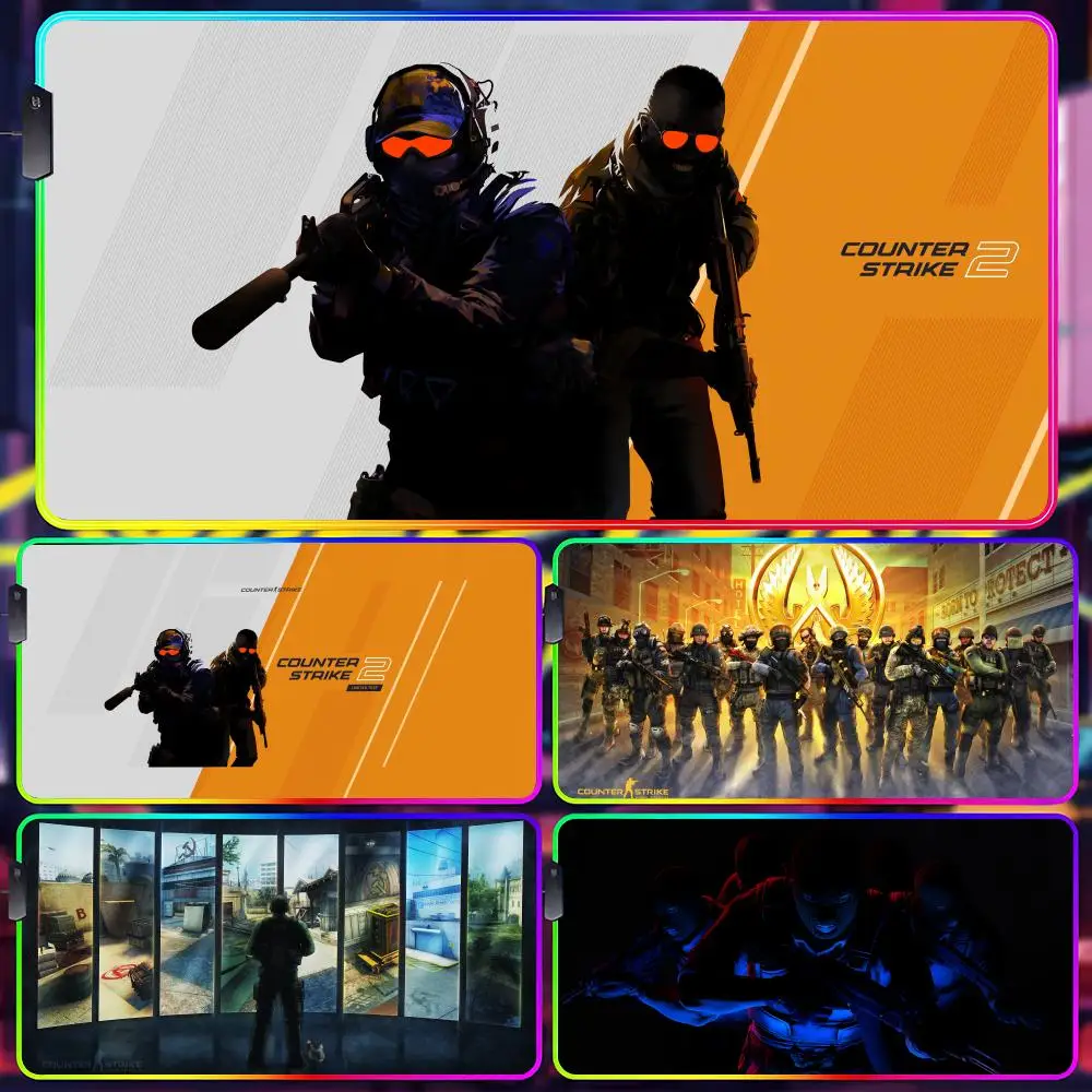 C-Counter Strike 2 CS2 Mouse Pad Gamer Luminescence Led Mouse Pad Gaming Table Rgb Deskmat Keyboard Pc Mousepad