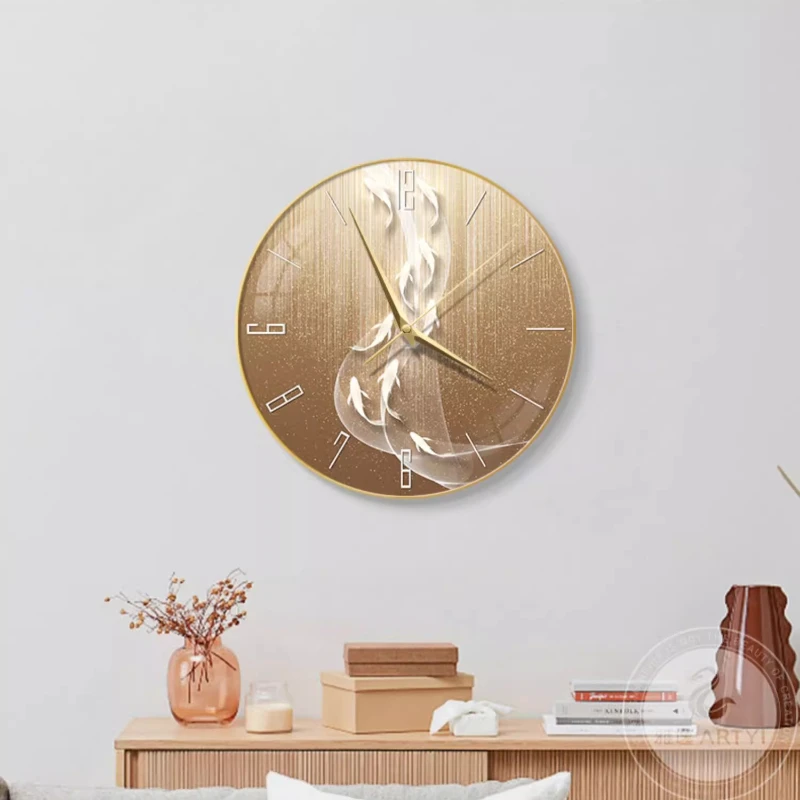 Nine Fish Graph Decoration Wall Clock Living Room Fashion Clock Mural Watch Restaurant Number Mute Quartz Clock Hanging Painting