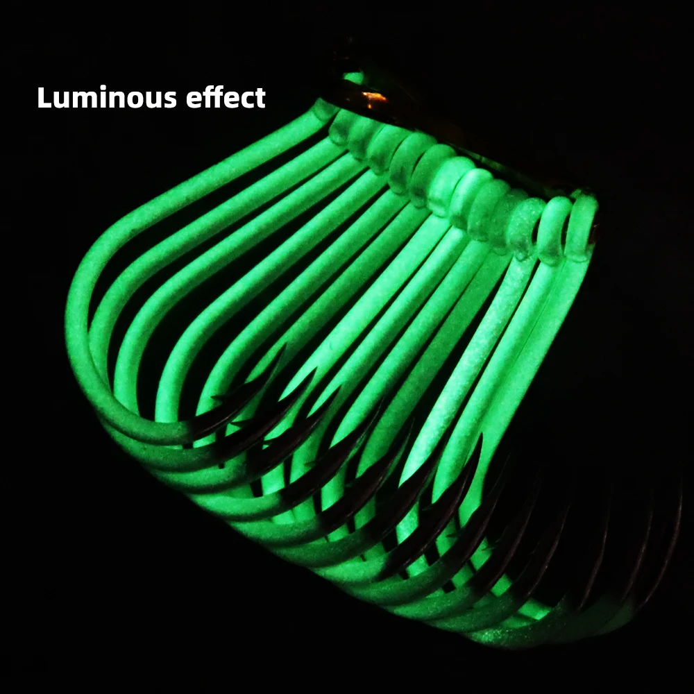 ZYZHE 12/24 Stück/Box Leuchtende Chinu-Haken aus Hochkohlenstoffstahl, Fluoreszierende Nachtangelhaken, Karpfenangelhaken, Angelzubehör – Detail 7