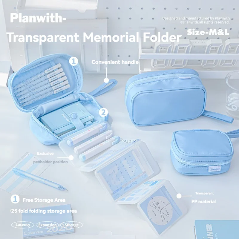 1PC Transparent Memorial Storage Bag Simple And Large Capacity Partitioned Pen Case Portable Waterproof Storage File Bag