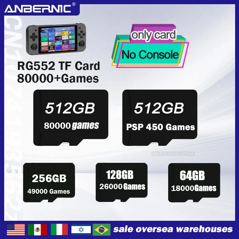Tarjeta TF de 512GB, juegos precargados para ANBERNIC RG552, solo para 80000G, 512G, 256G, 64G, juego portátil Retro