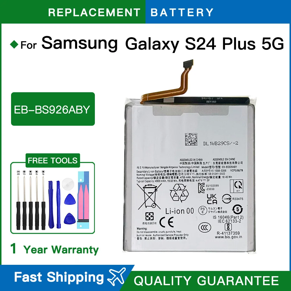 Brand New 4900mAh Battery EB-BS926ABY Battery For Samsung Galaxy S24 Plus 5G S926 Batteries Fast shipping+Tools