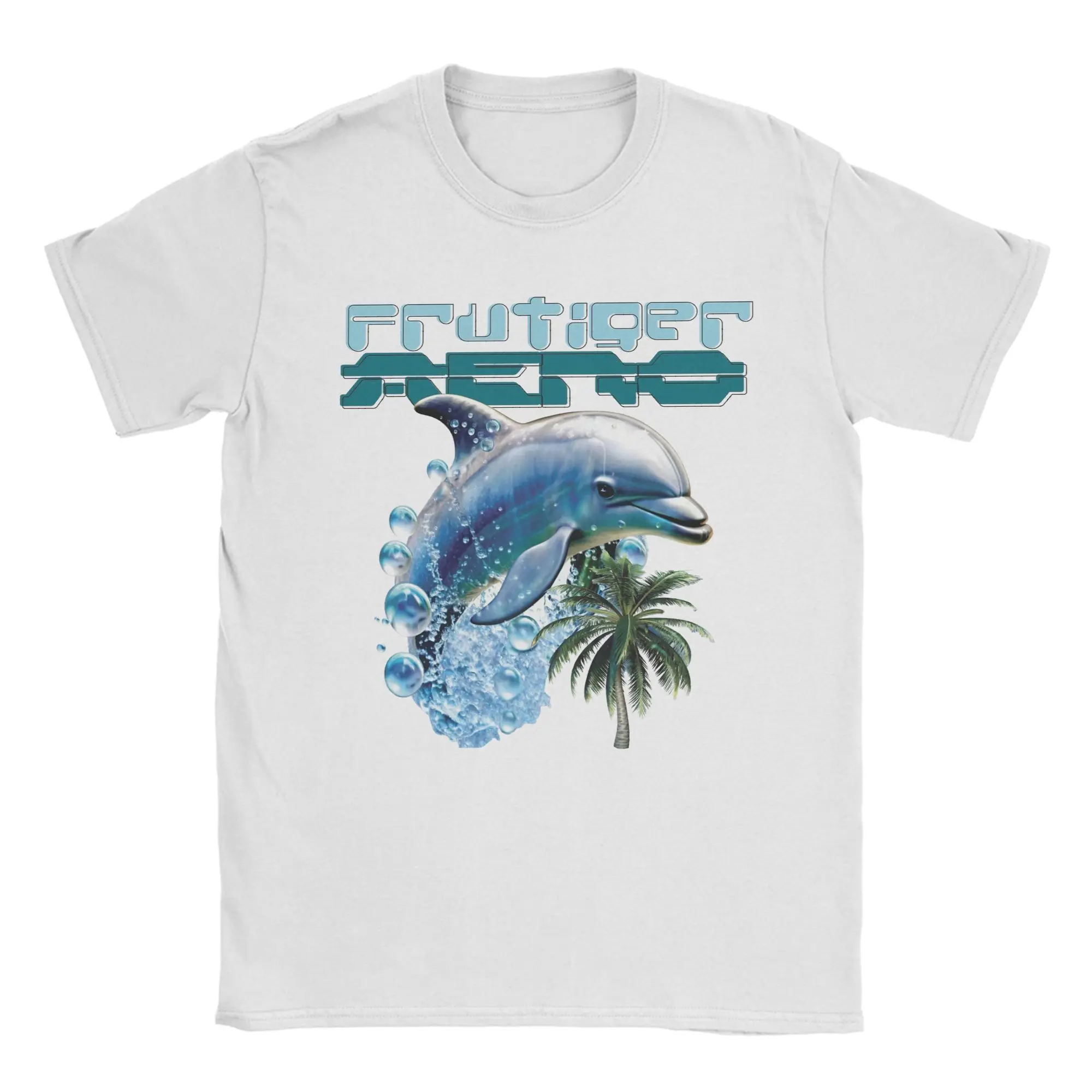 Frutiger Aero with Dolphin and Palm Tree T-Shirts Men Women Pure Cotton Tee Shirt Round Collar T Shirts Original Clothing