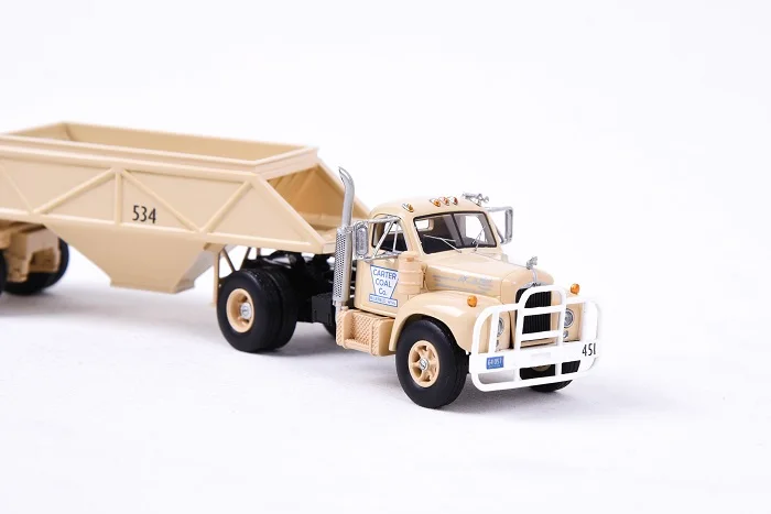 NEO 1:64 Mack B-61T + Bottom Dump Trailer 1957 Simulation Limited Edition Resin Metal Static Car Model Toy Gift