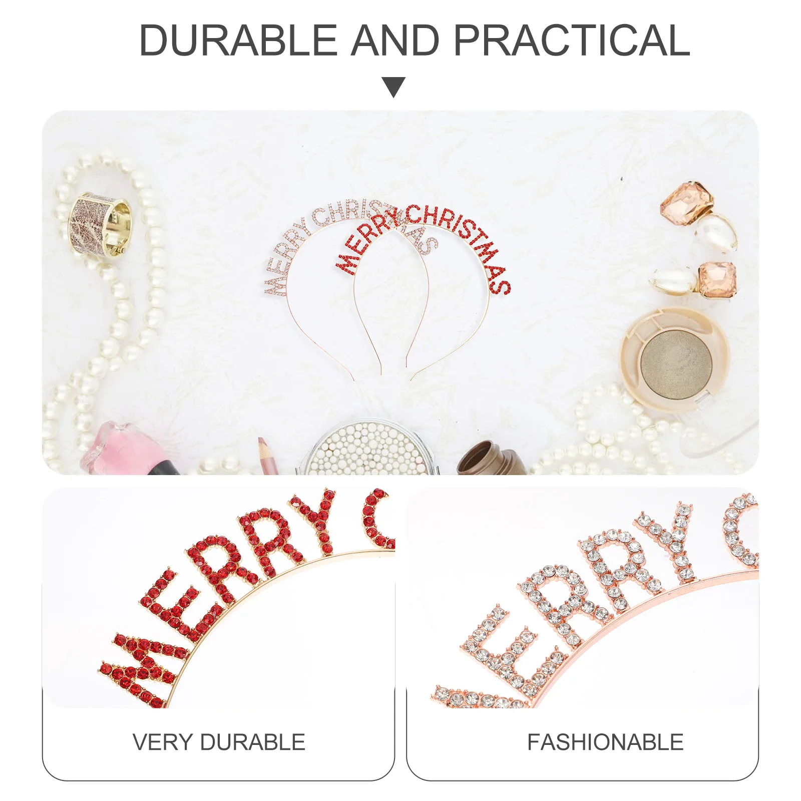 

2 PCS Rhinestone Headband Festive Hair Accessories Holiday Headgear Letter Hairbands Christmas Headbands for