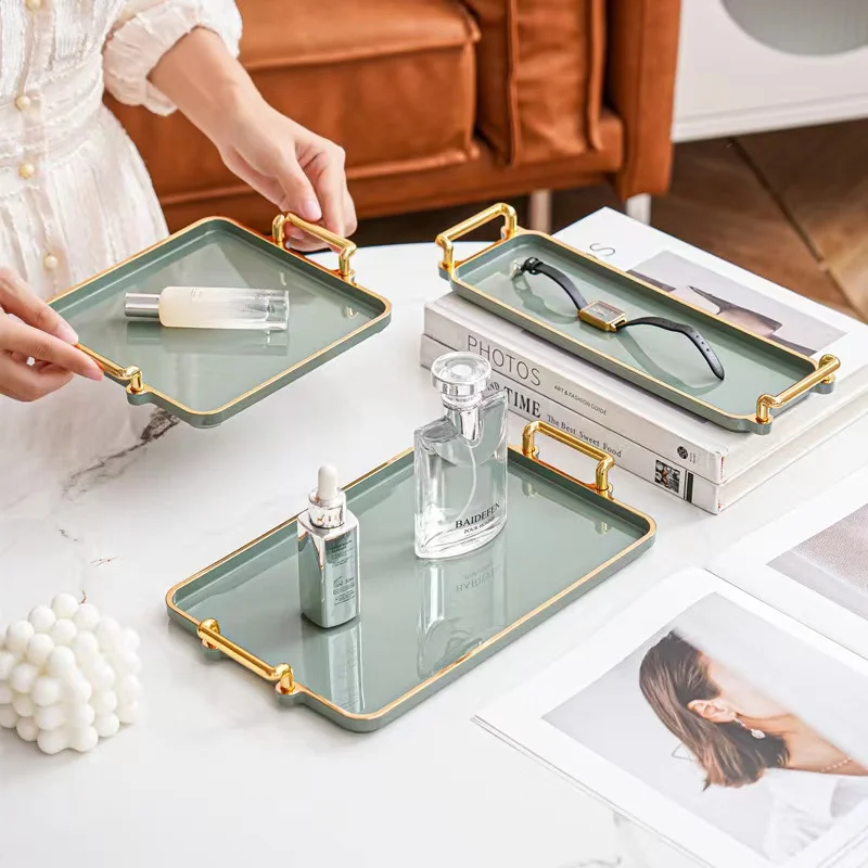 Light luxury tray household  rectangular  cosmetics  storage  tray  living  room  water cup storage hotel apartment storage tray