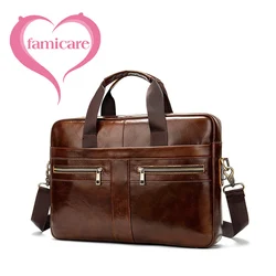 Men's Briefcase Genuine Leather Business Man Laptop Bag Travel Trip Shoulder Bag Messenger Male Cowhide Leather Handbag 2022