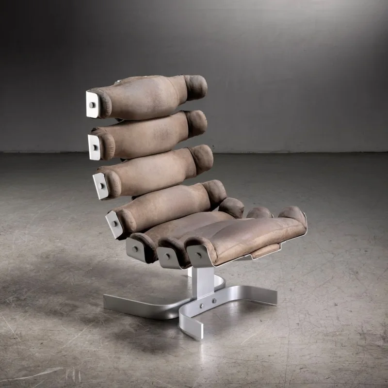 Nordic simple leather art coffee color ribs back leisure chair high-end villa hotel living room model room single chair