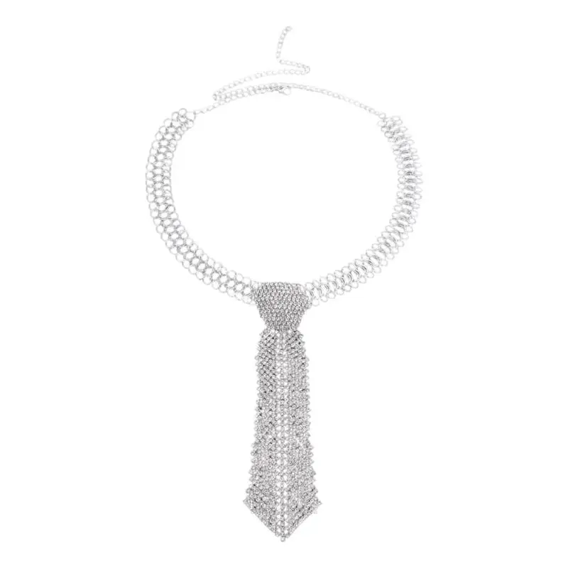 X5XA Shimmering Rhinestones Necktie Dress Tie For Women Teens Girl Formal Event and Theme Occasion Evening Party Necklace Tie