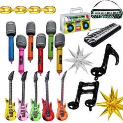 PVC Guitar Microphone Balloon Rock Star Inflatable Musical Note Piano Balloons instrument for Adult 80s 90s Party Supplies Favor
