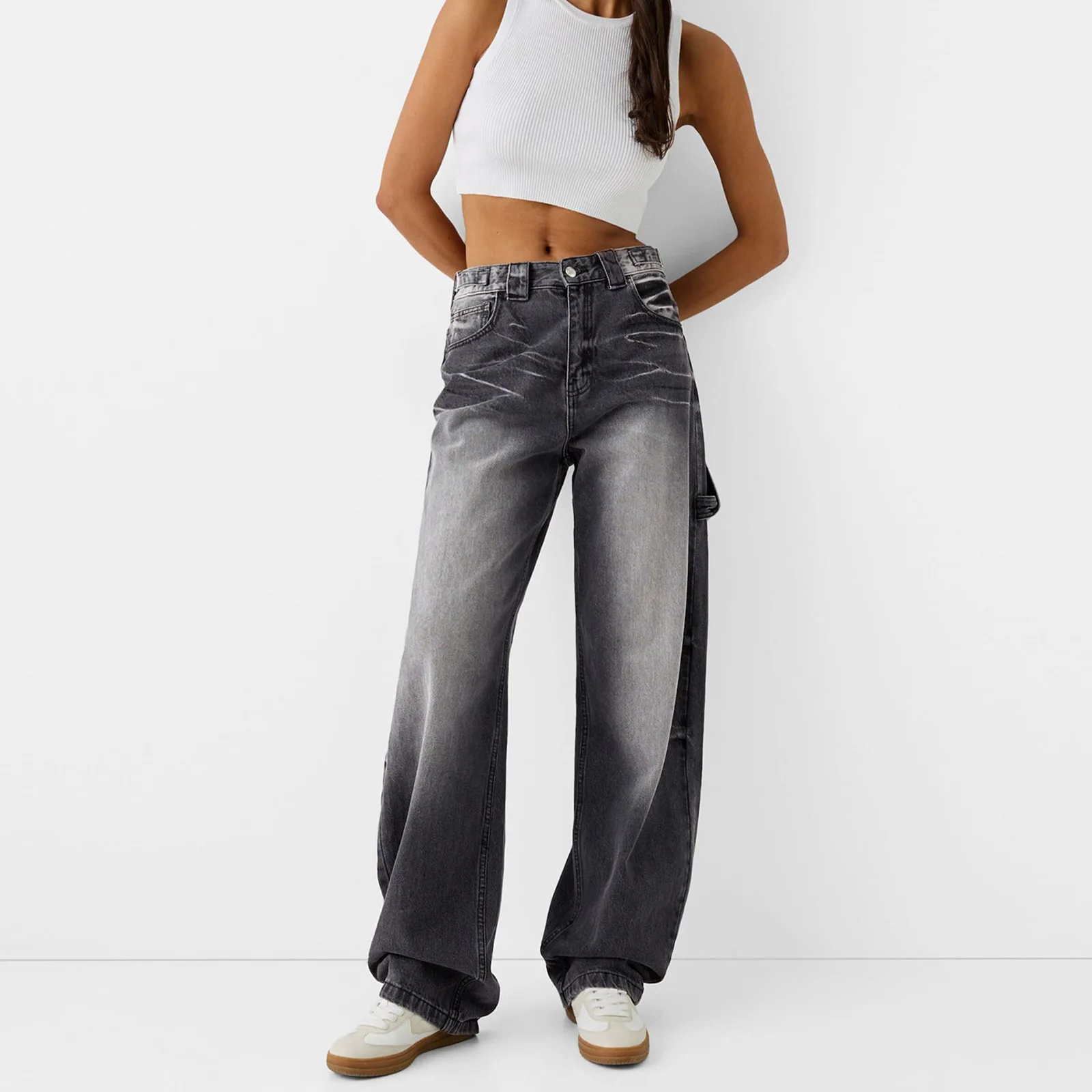 

2025 Low Rise Loose Fit Jeans | American Vintage Destroyed Denim | Lengthening Straight Leg Baggy Pants for Women Spring Autumn