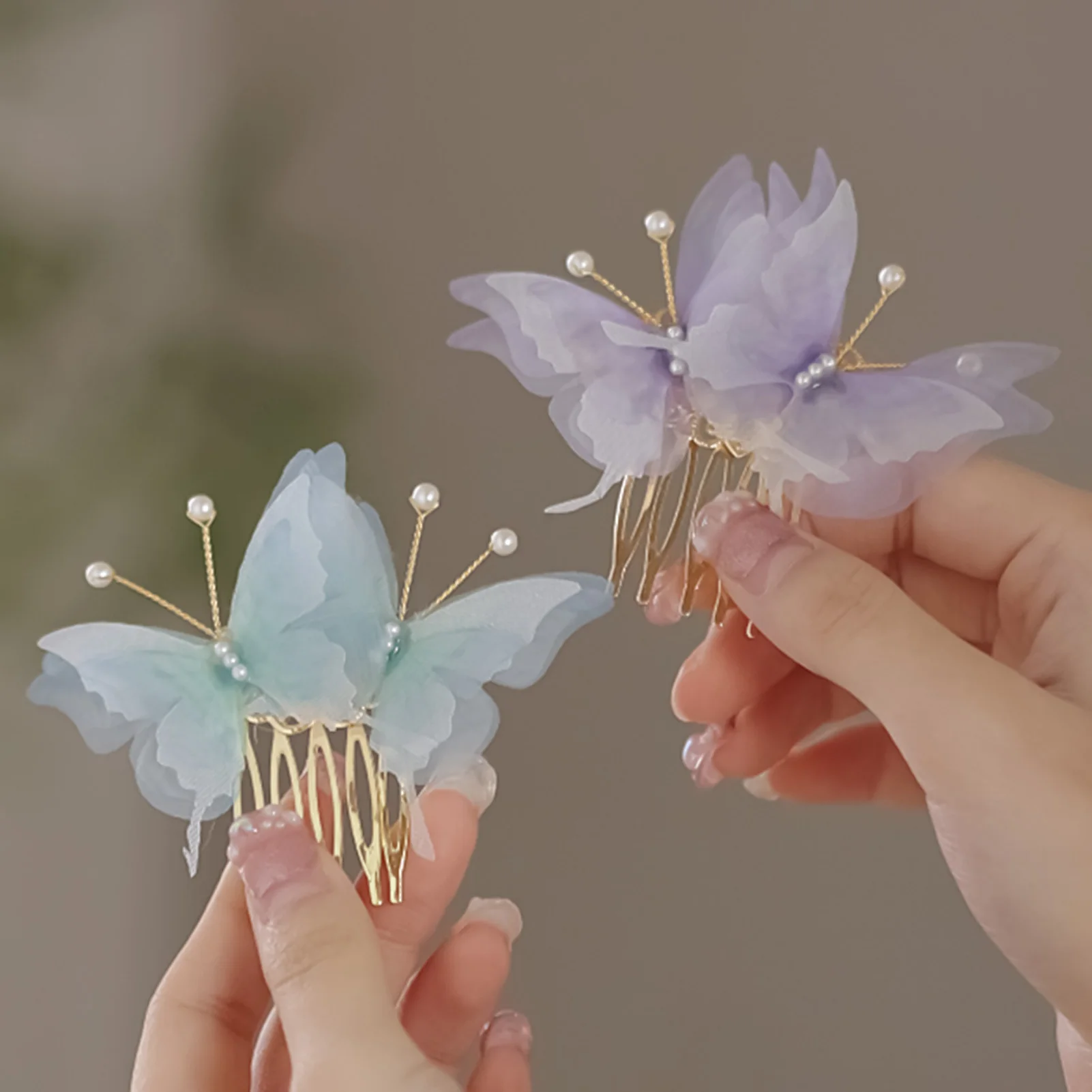 Peine de pelo nupcial con decoración de mariposa con decoración de perlas, pasador de Peine elegante para mujer, accesorios para el cabello de boda