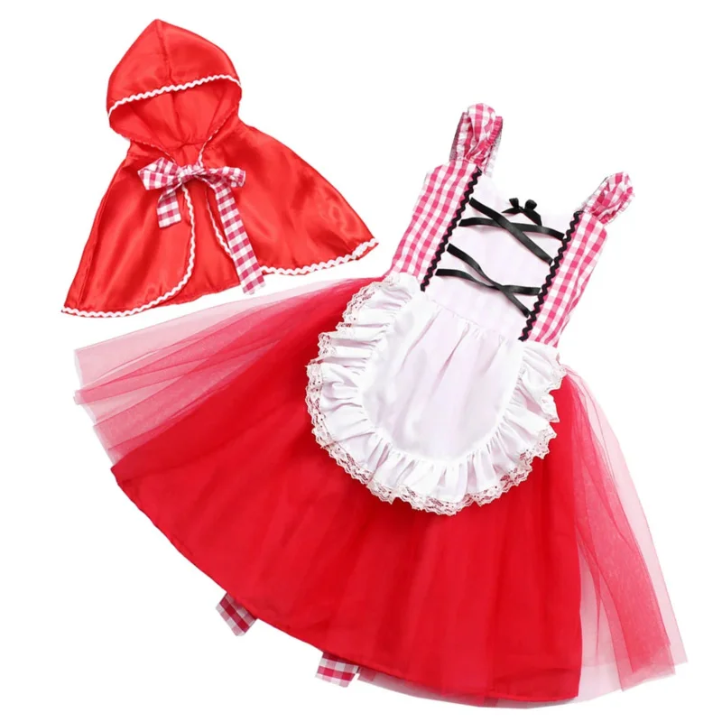 AA ★ COS para niñas Halloween Caperucita Roja disfraz vestido de bebé con capa nuevo 2025