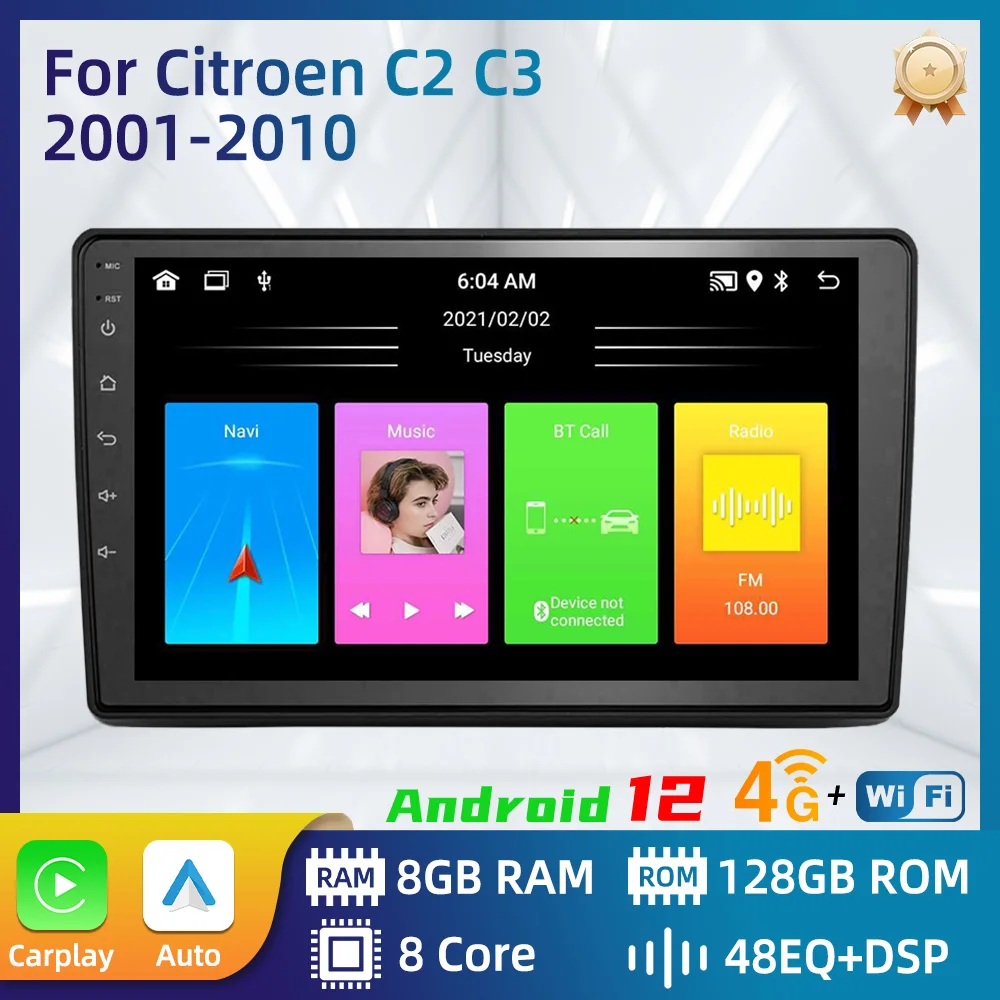 CarPlay Multimedia per Citroen C2 C3 2001 - 2010 2 Din Android Stereo Autoradio lettore di navigazione GPS unità principale Autoradio WIFI