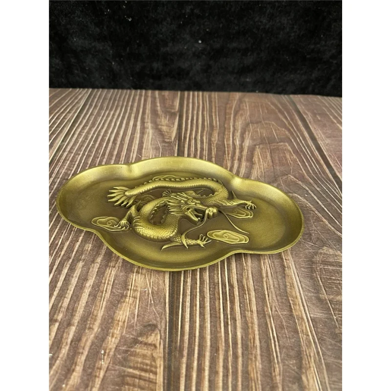 Brass Writing-Brush Washer Dragon Plate Chopsticks Table Decoration Ink Box Brass Ink Box Decoration Pen Holder Decoration Antiq