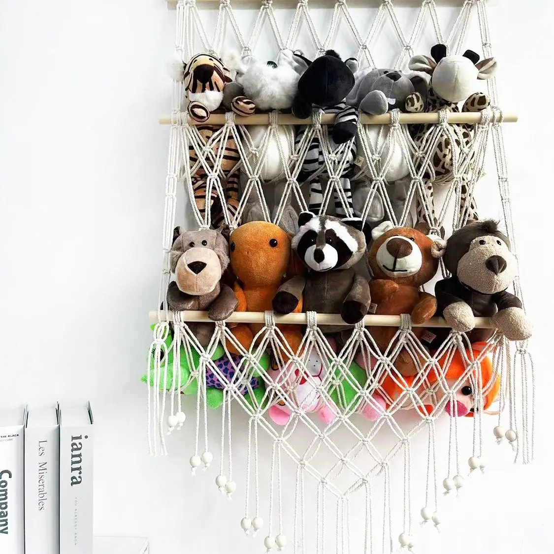Boho Hand-woven Storage Hammock Rack Children\'s Room Plush Toy Storage Display Shelf Home Decor Organizer Mesh Wall Art Tapestry