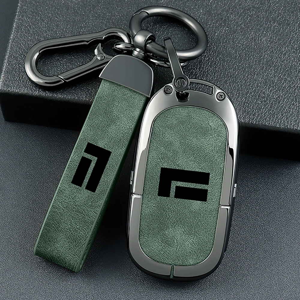 

Car Leather Alloy Keychain Accessories ﻿Fit For BAIC JISHI Rox 01 Polestone 01 Smart Remote Key Case Cover Holder Shell Bag